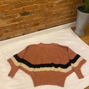 Salmon Sweater with Cream and Black Stripes